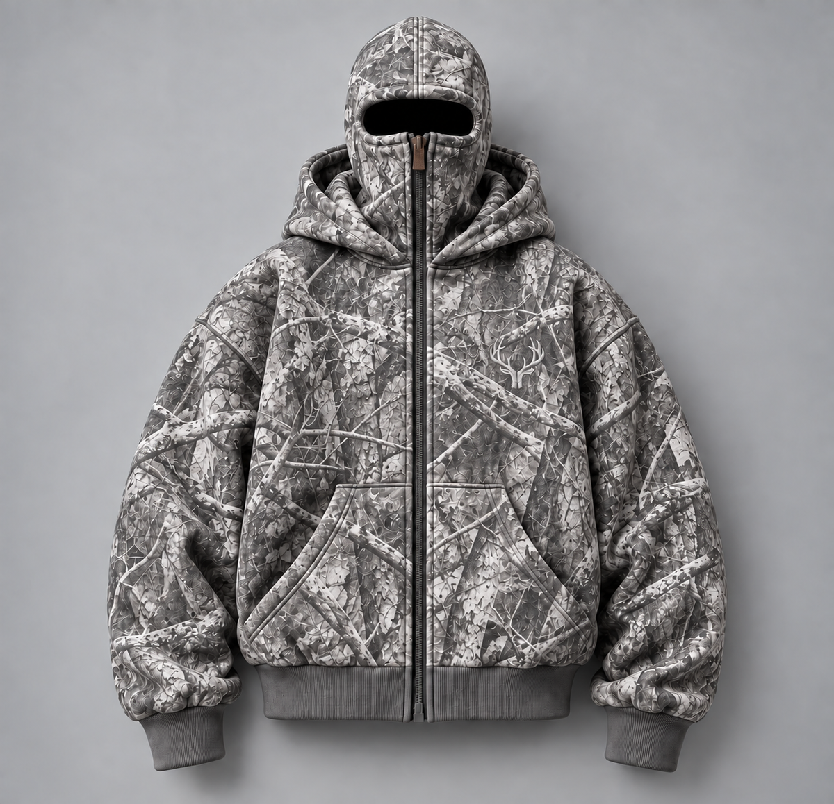 Frost camouflage integrated balaclava hunting hoodie