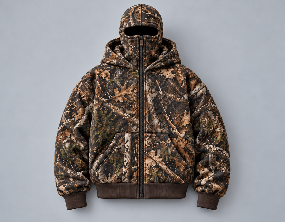 Ridge camouflage integrated balaclava hunting hoodie