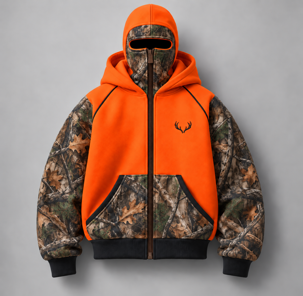Blaze Orange integrated balaclava hunting hoodie